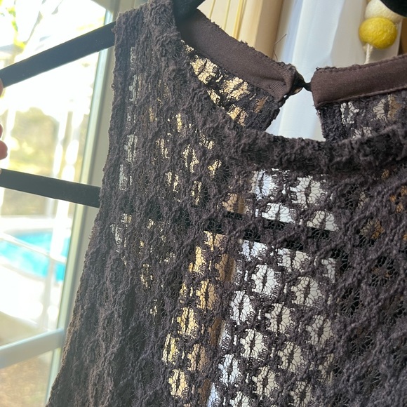 UO Silence + Noise Black/Dark Brown Crotchet Mesh Knit Halter Romper - Picture 6 of 8